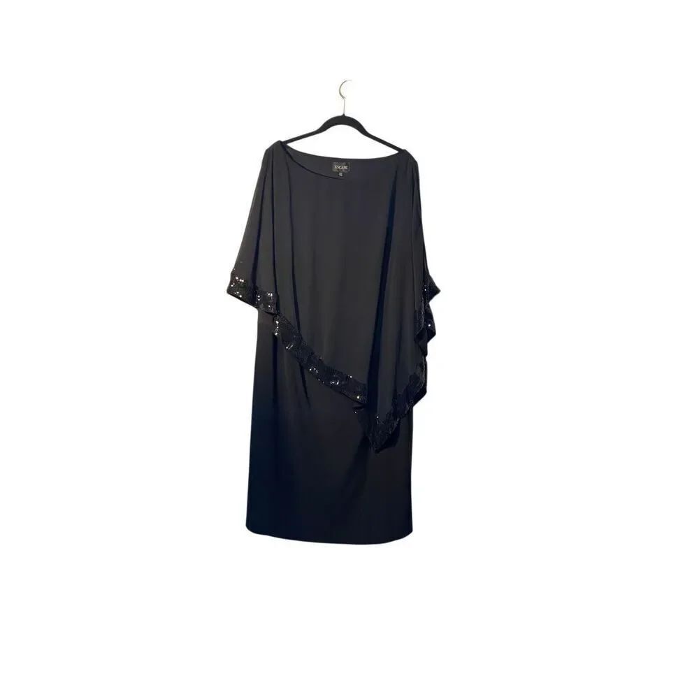 Xscape women’s black formal cocktail dress sheer overlay with sequins 20 W